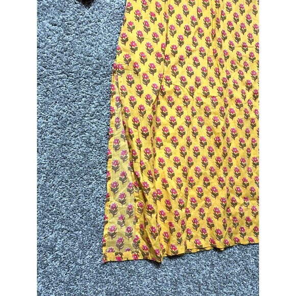 Meesan Womens Sz XL Yellow Floral Print Knee-Length Cotton Kurta With 3/4 Sleeve - Picture 7 of 10
